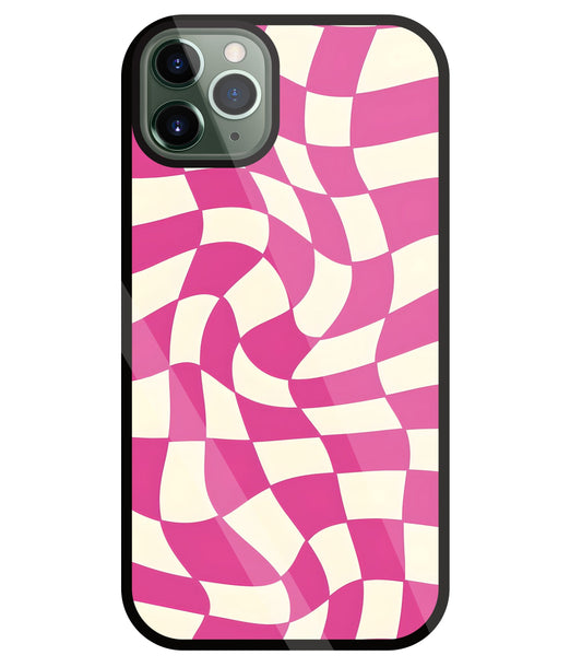Pink And Off White Illusion Pattern Glass Case For Apple iPhone 11 Pro Max