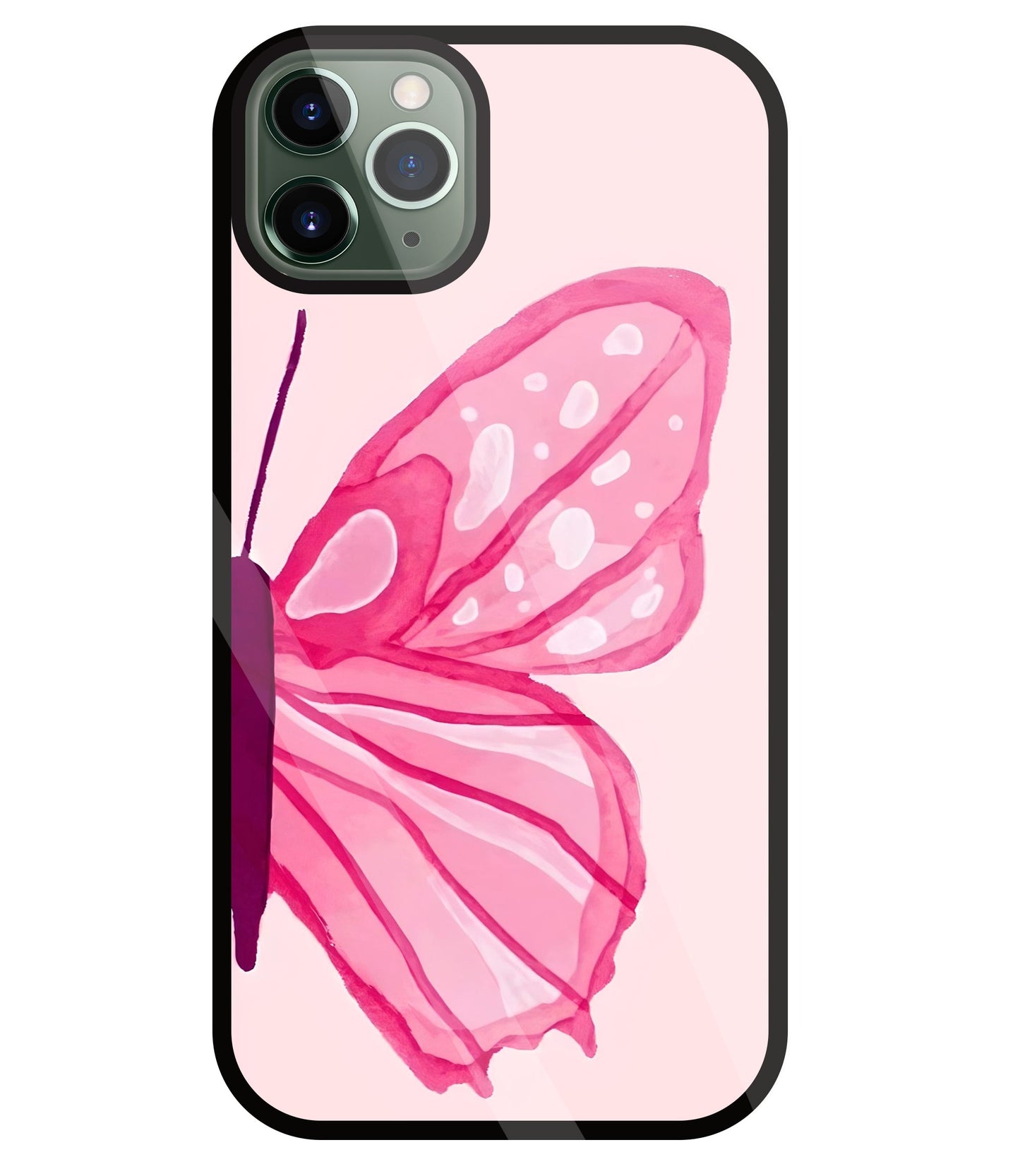 Pink ButterFly Art Glass Case For Apple iPhone 11 Pro Max