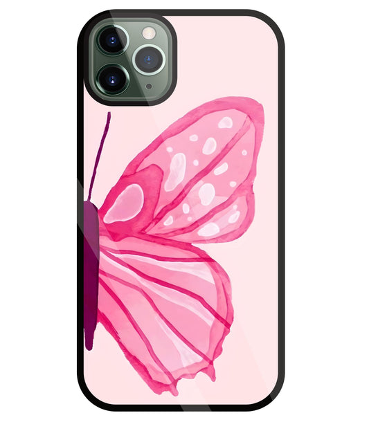 Pink ButterFly Art Glass Case For Apple iPhone 11 Pro Max