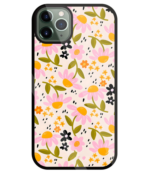 Pink And Yellow Flowers Glass Case For Apple iPhone 11 Pro Max