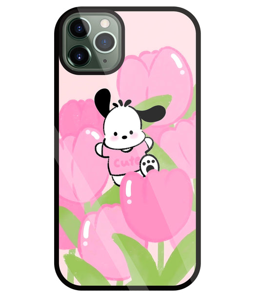 Pochacco Puppy And Rose Glass Case For Apple iPhone 11 Pro Max