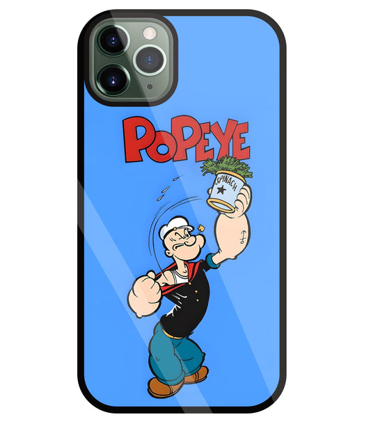 Popey In Blue Glass Case For Apple iPhone 11 Pro Max