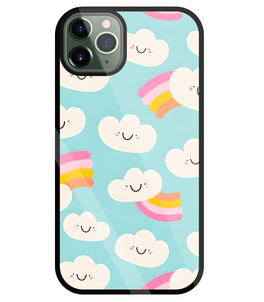 Smiley Clouds Glass Case For Apple iPhone 11 Pro Max