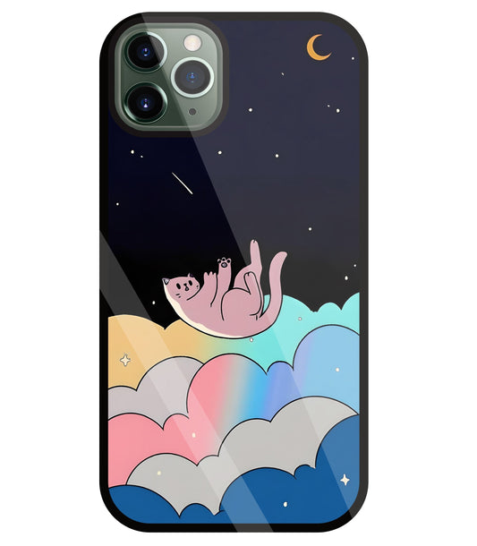 Space Cat Art Glass Case For Apple iPhone 11 Pro Max