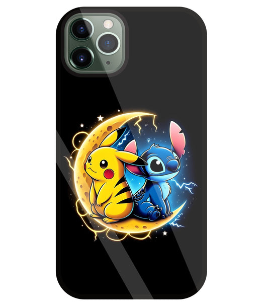Stitch and Pikachu Moon Glass Case For Apple iPhone 11 Pro Max