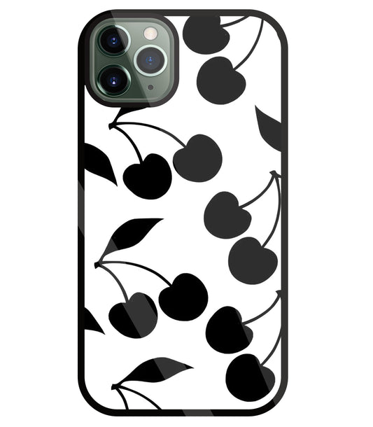 White With Black Cherry Glass Case For Apple iPhone 11 Pro Max