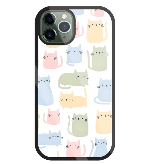 Multicolor cat Glass Case For Apple iPhone 11 Pro