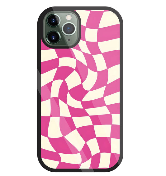 Pink And Off White Illusion Pattern Glass Case For Apple iPhone 11 Pro