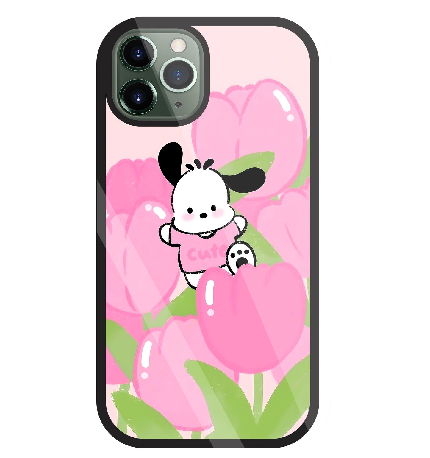 Pochacco Puppy And Rose Glass Case For Apple iPhone 11 Pro