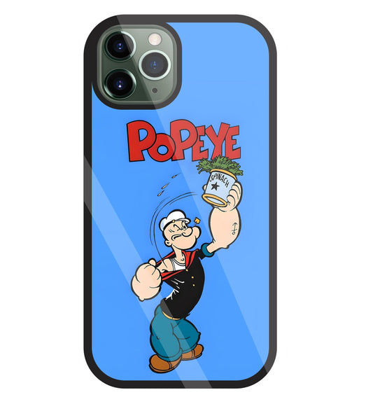 Popey In Blue Glass Case For Apple iPhone 11 Pro