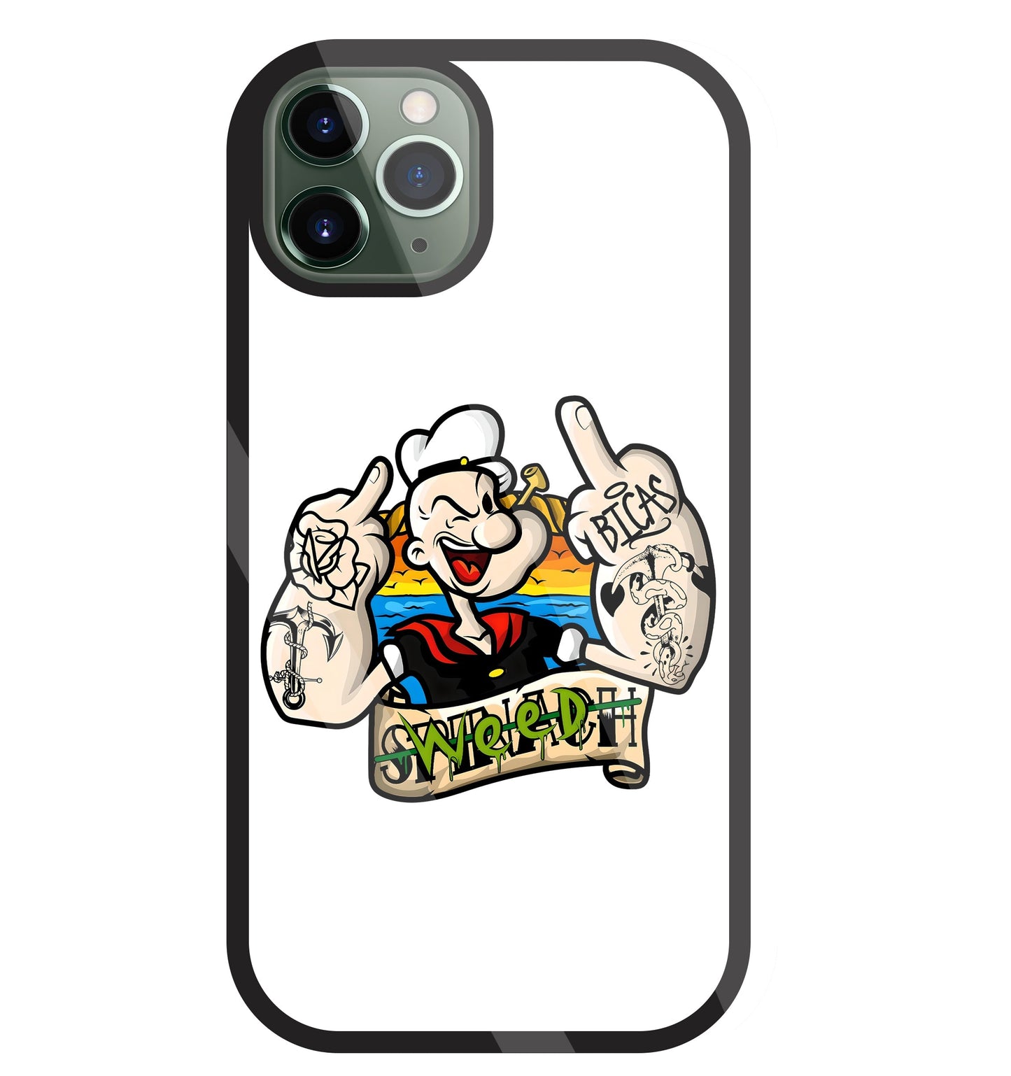 Popeye Weed Glass Case For Apple iPhone 11 Pro