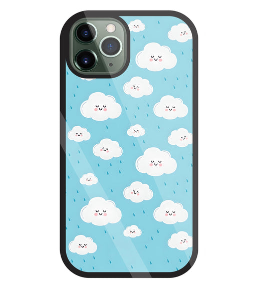 Smile Clouds With  Rain Glass Case For Apple iPhone 11 Pro
