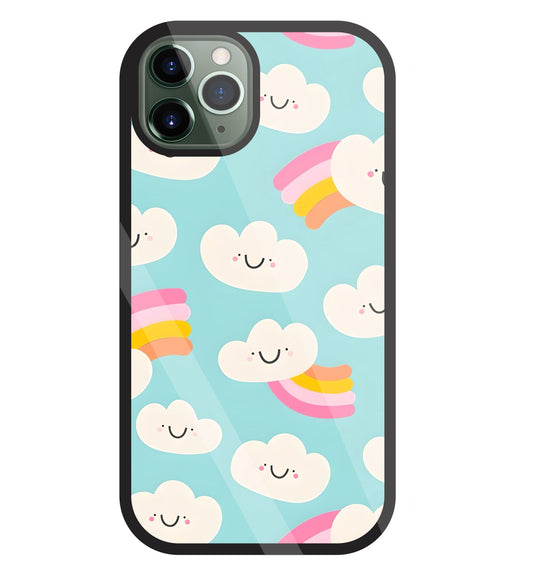 Smiley Clouds Glass Case For Apple iPhone 11 Pro