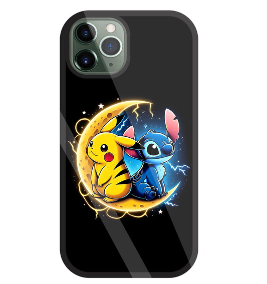 Stitch and Pikachu Moon Glass Case For Apple iPhone 11 Pro