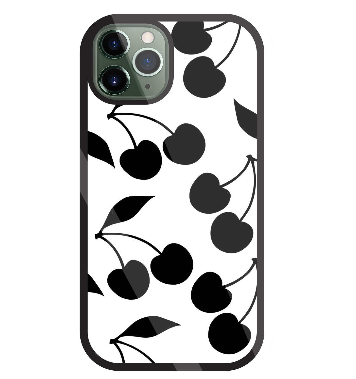 White With Black Cherry Glass Case For Apple iPhone 11 Pro