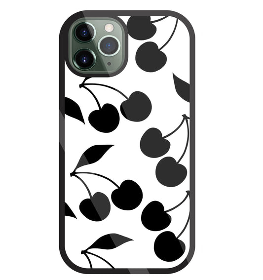 White With Black Cherry Glass Case For Apple iPhone 11 Pro