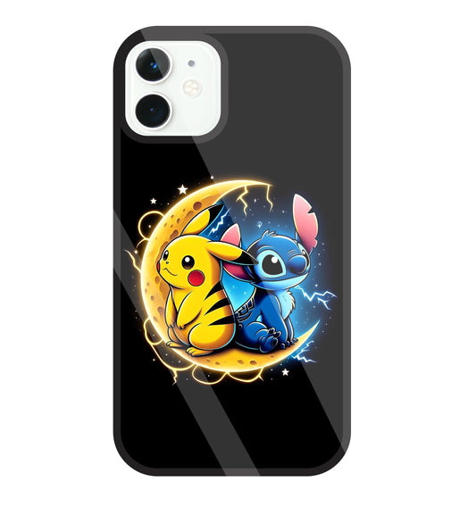 Stitch and Pikachu Moon Glass Case For Apple iPhone 11