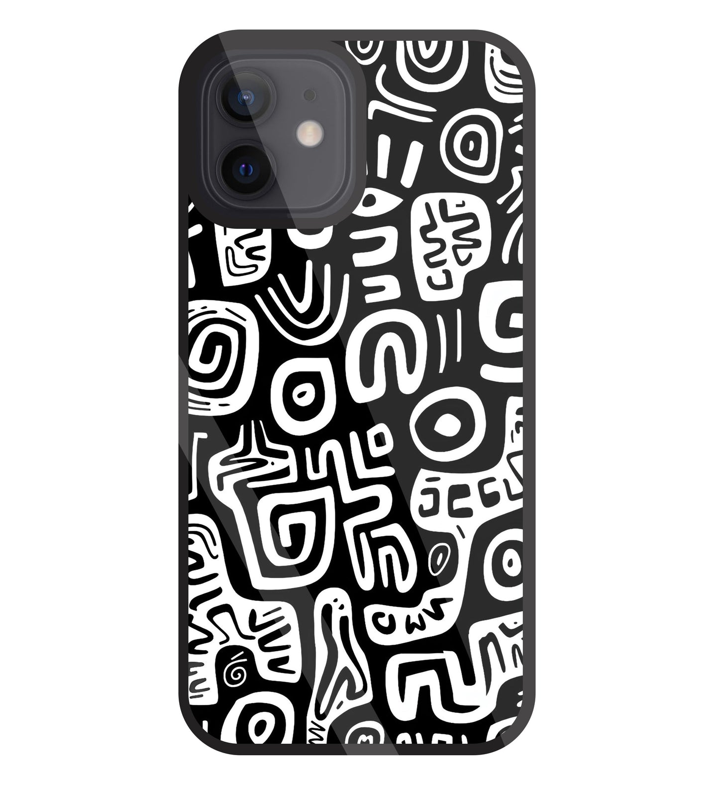 Black And White Doodle Art Glass Case For Apple iPhone 12