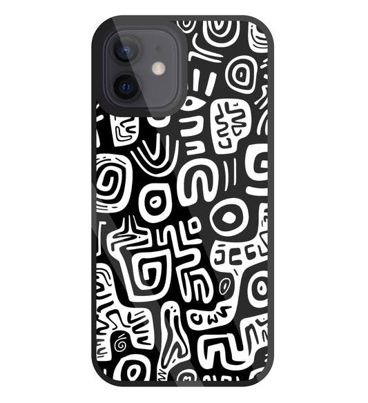 Black And White Doodle Art Glass Case For Apple iPhone 12