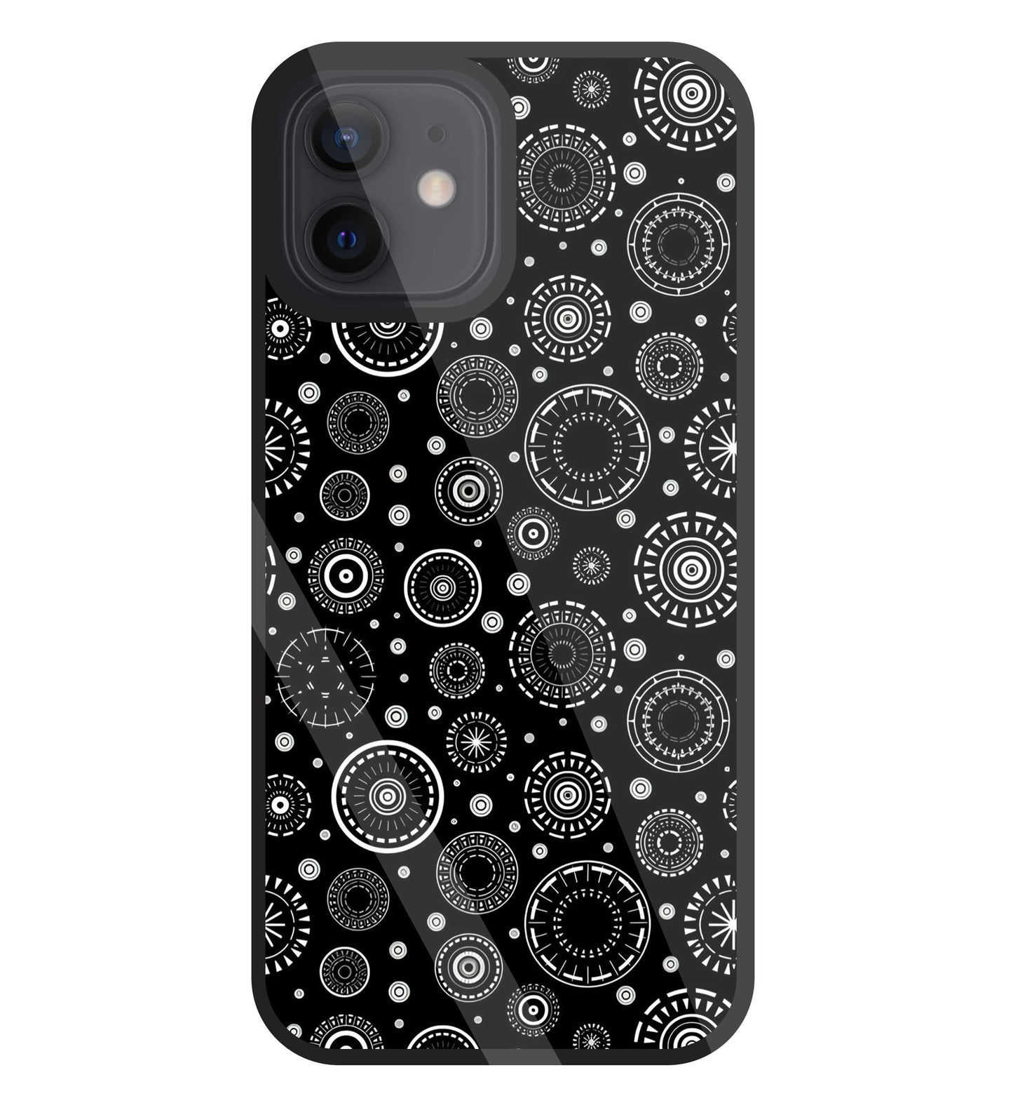 Black Circle Pattern Glass Case For Apple iPhone 12