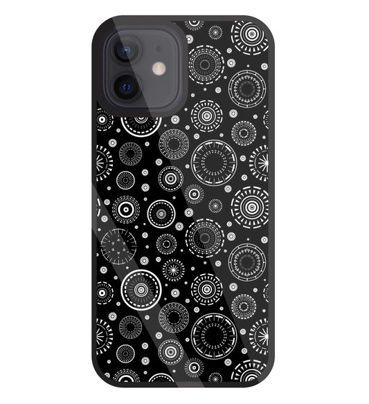 Black Circle Pattern Glass Case For Apple iPhone 12