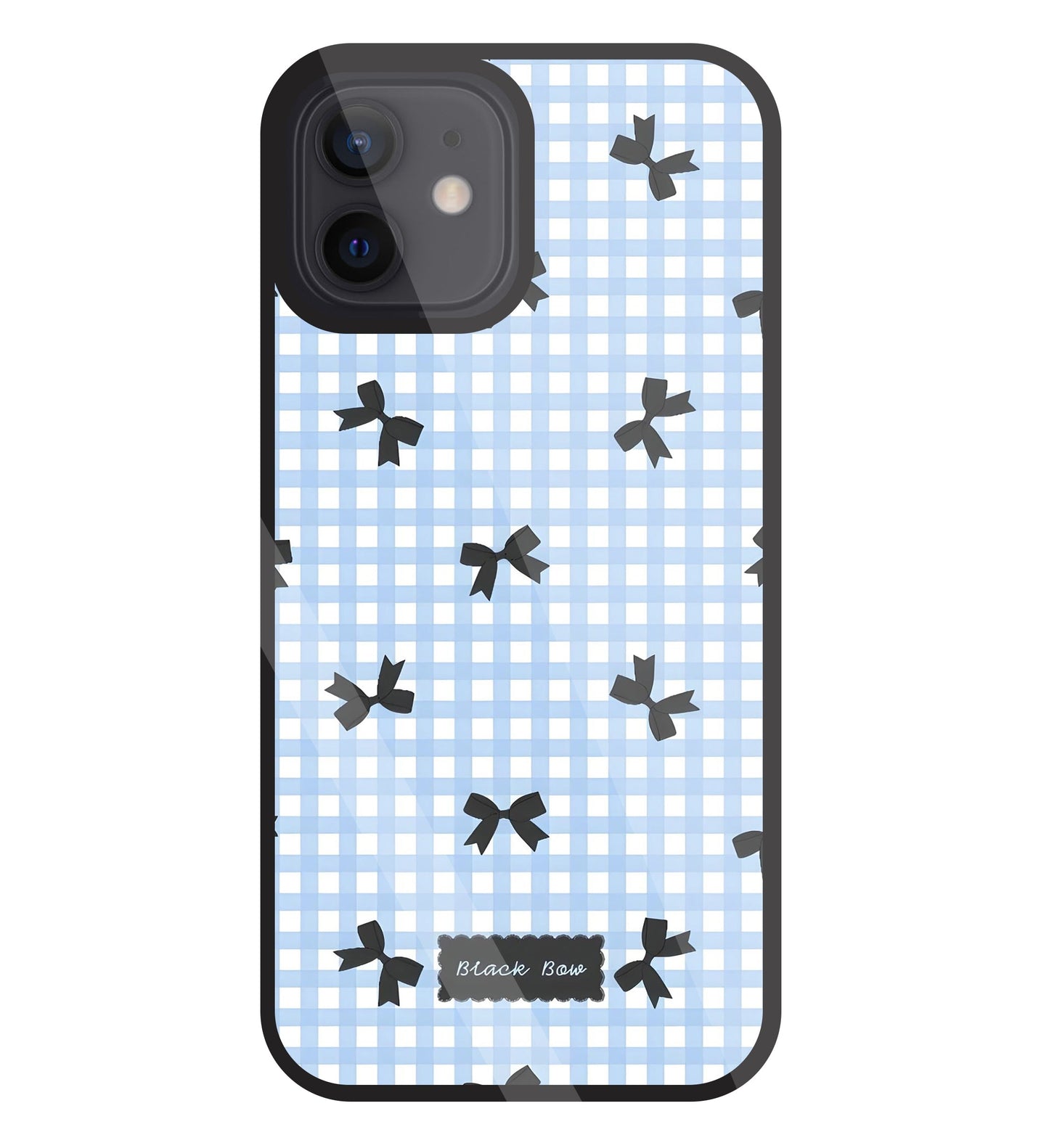 Black Ribbon With Check Pattern Glass Case For Apple iPhone 12