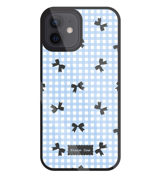 Black Ribbon With Check Pattern Glass Case For Apple iPhone 12