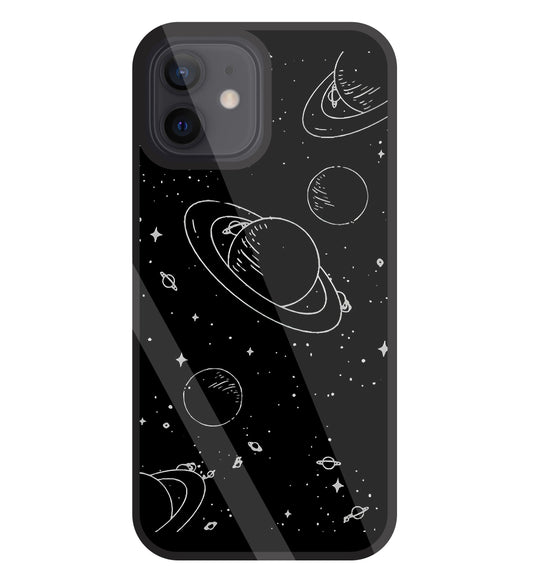 Black And White Space Glass Case For Apple iPhone 12