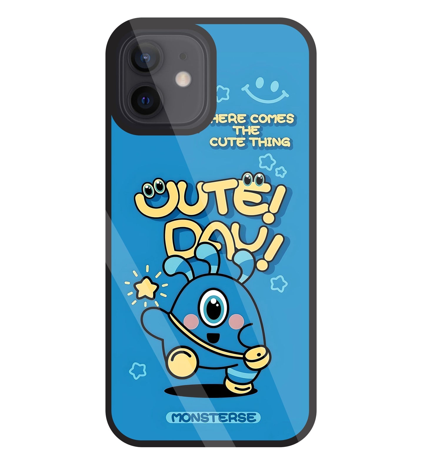 Cute Day! Monsterse Blue Glass Case For Apple iPhone 12