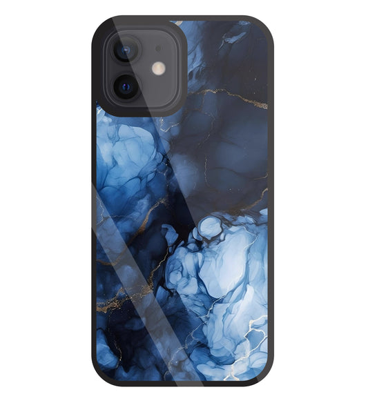 Dark Blue Marble Glass Case For Apple iPhone 12