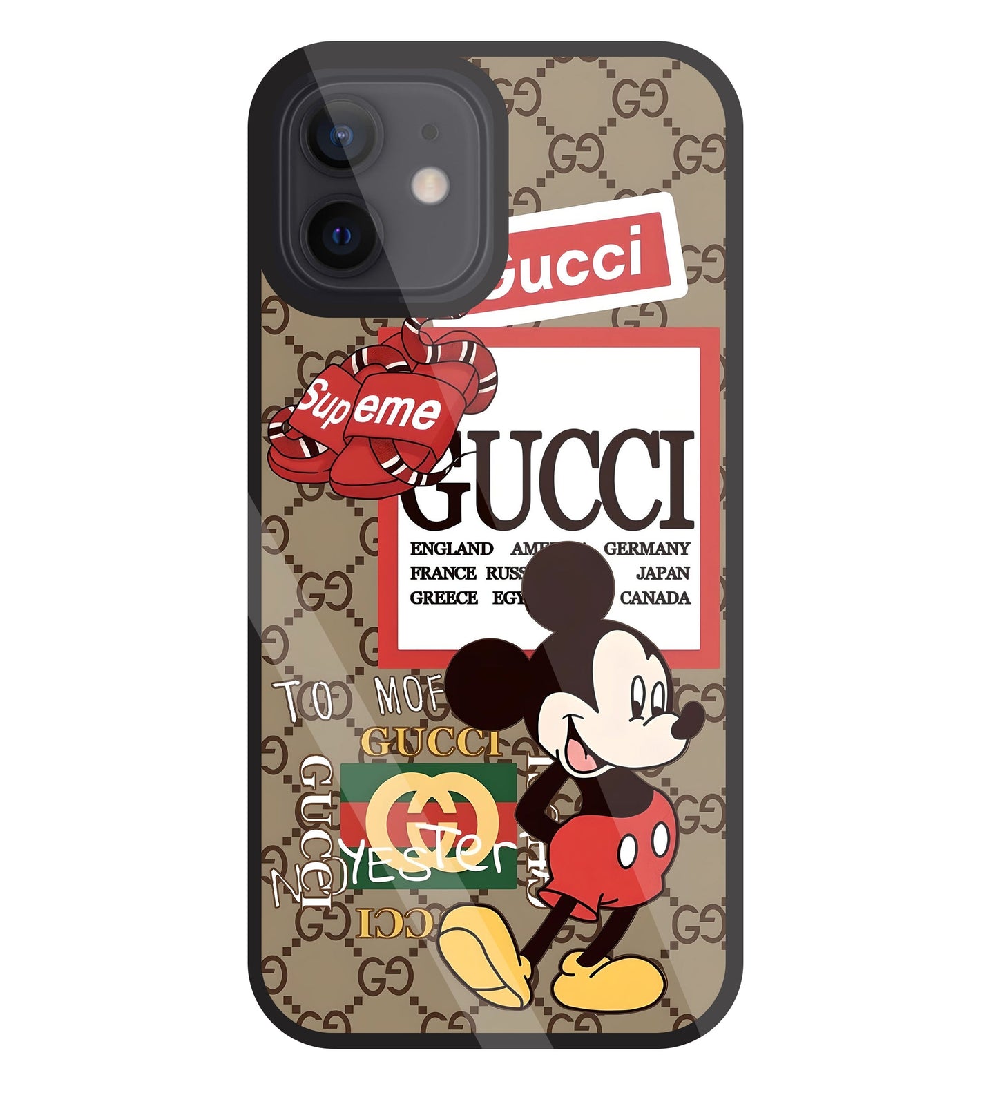 Gucci Mickey Glass Case For Apple iPhone 12