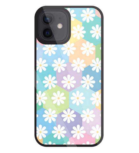 Hexagon Daisy Flower Glass Case For Apple iPhone 12