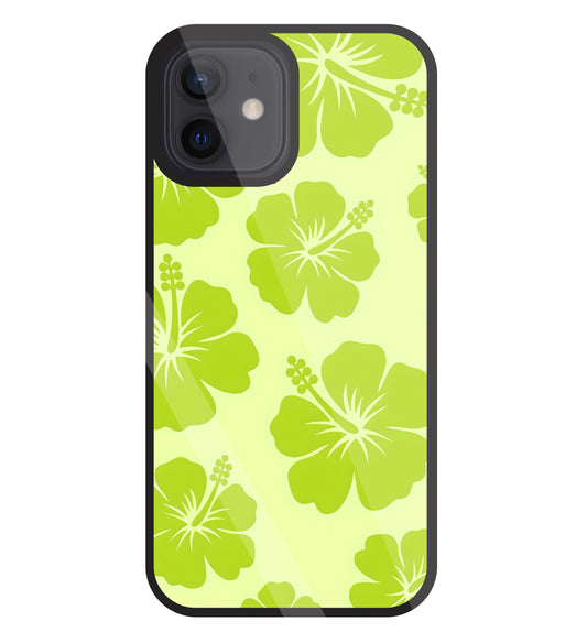 Hibiscus Flower Green Glass Case For Apple iPhone 12