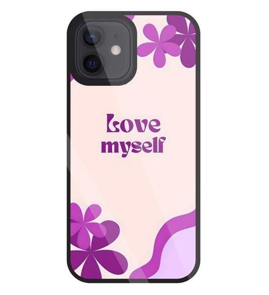 Love Myself Purple Flower Glass Case For Apple iPhone 12