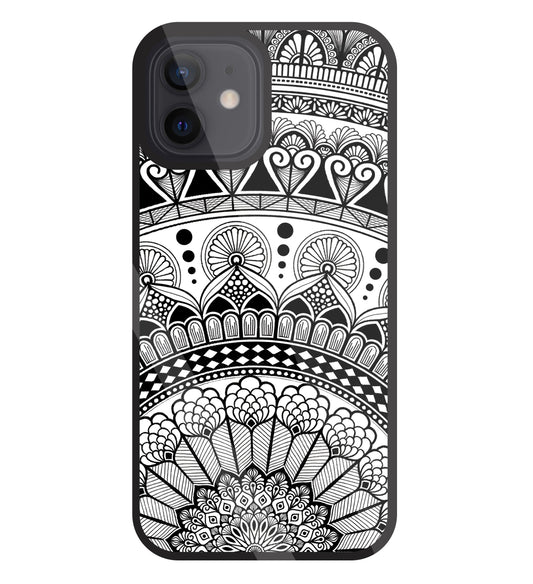 Mandala Pattern Black And White Glass Case For Apple iPhone 12