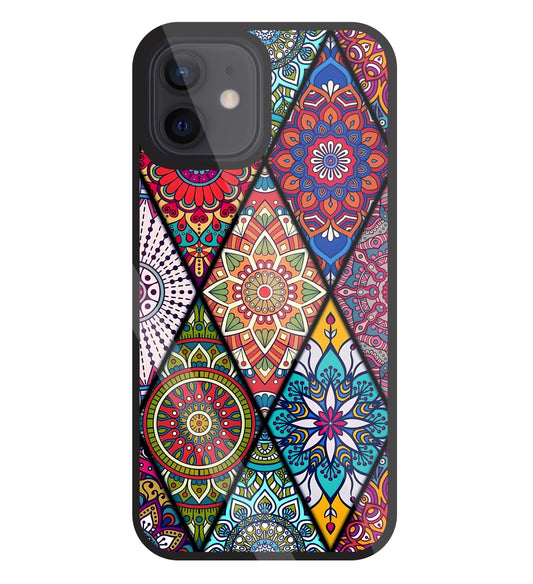 Mandala Patterns Colourful Glass Case For Apple iPhone 12