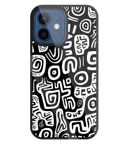 Black And White Doodle Art Glass Case For Apple iPhone 12 Mini
