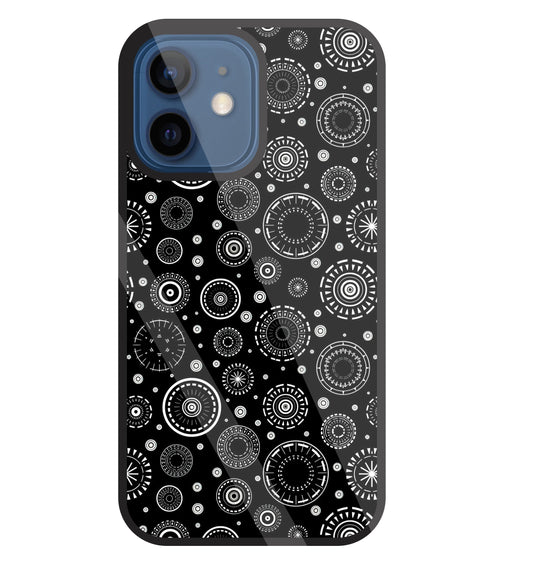 Black Circle Pattern Glass Case For Apple iPhone 12 Mini