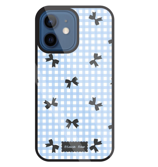 Black Ribbon With Check Pattern Glass Case For Apple iPhone 12 Mini