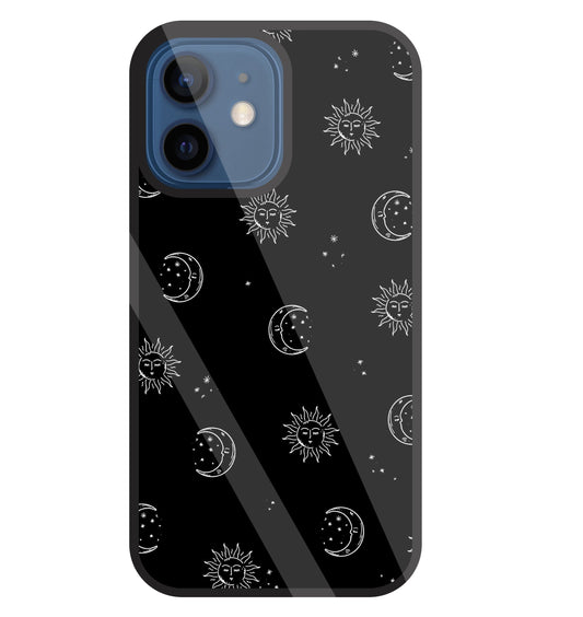 Black Sun With Moon Glass Case For Apple iPhone 12 Mini