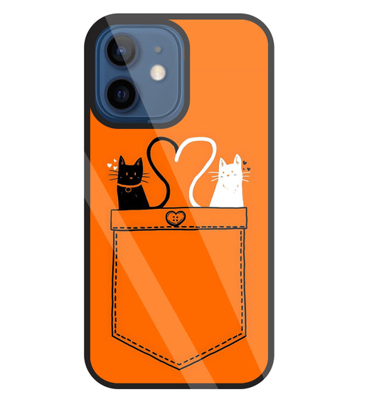 Black And White Cat In Pocket Glass Case For Apple iPhone 12 Mini
