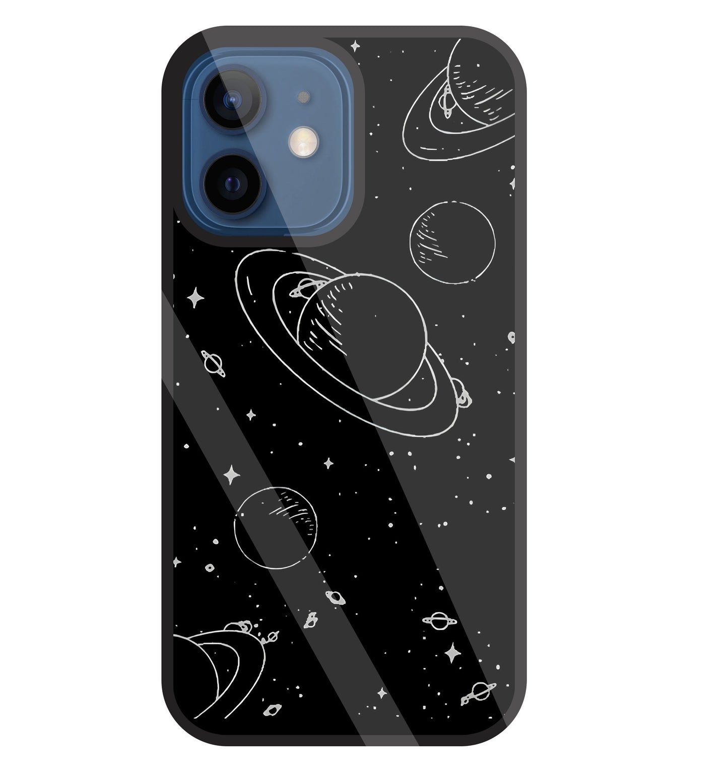 Black And White Space Glass Case For Apple iPhone 12 Mini