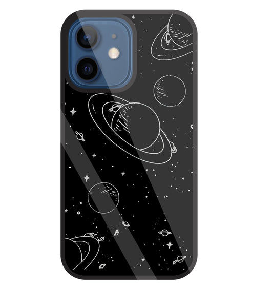Black And White Space Glass Case For Apple iPhone 12 Mini