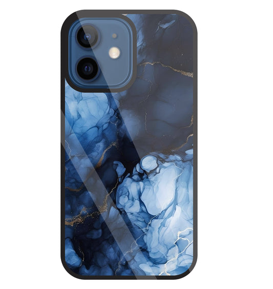 Dark Blue Marble Glass Case For Apple iPhone 12 Mini