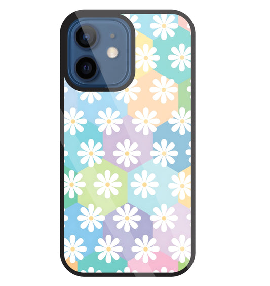 Hexagon Daisy Flower Glass Case For Apple iPhone 12 Mini