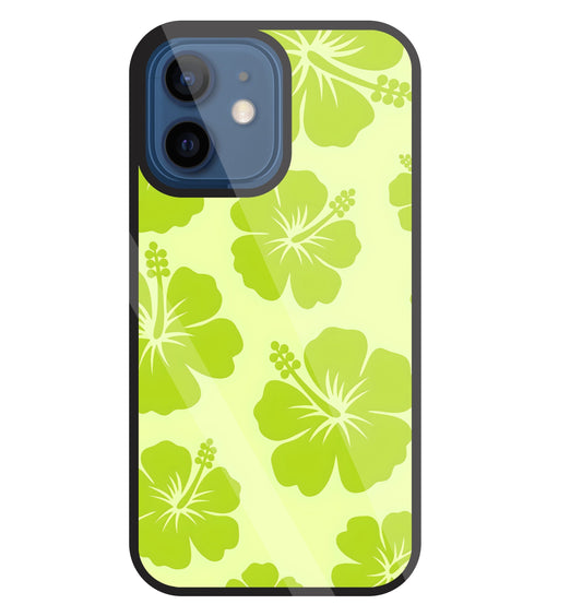 Hibiscus Flower Green Glass Case For Apple iPhone 12 Mini