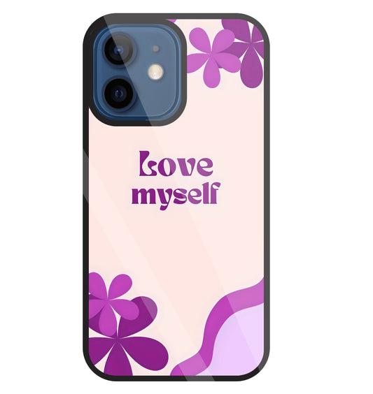 Love Myself Purple Flower Glass Case For Apple iPhone 12 Mini