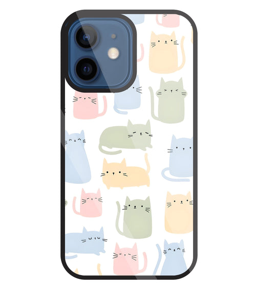 Multicolor cat Glass Case For Apple iPhone 12 Mini