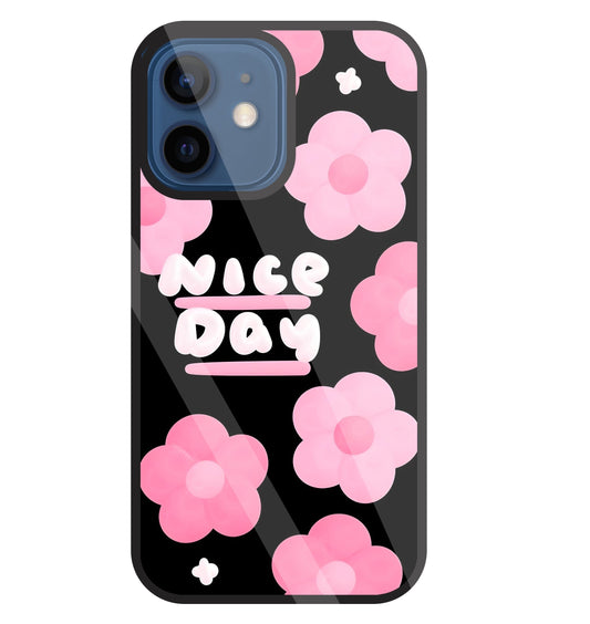Nice Day Pink Flower Glass Case For Apple iPhone 12 Mini