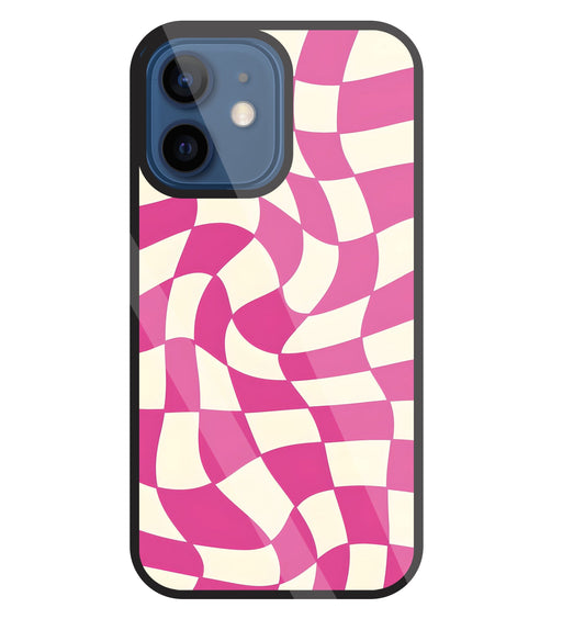 Pink And Off White Illusion Pattern Glass Case For Apple iPhone 12 Mini